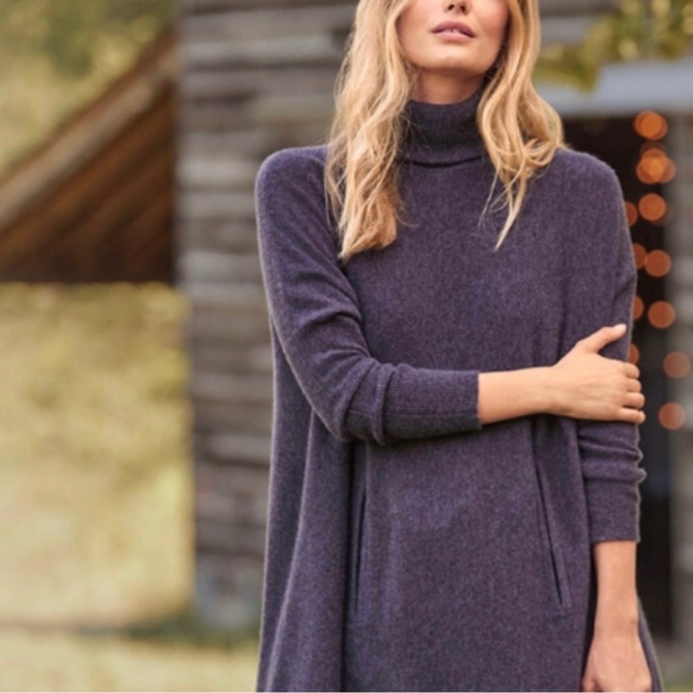 GARNET HILL Sweater Womens Small Purple Wool Cashmere Turtleneck Pockets Cozy